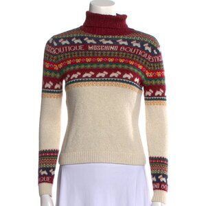 Boutique Moschino — Fair Isle Logo Intarsia Turtleneck Sweater — Size S